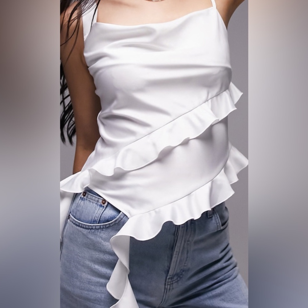 Topshop Ruffle Front Tank Top Summer Beach Vacation Resort White Womens Size 2